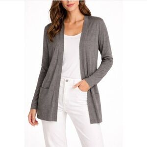 LOFT Gray Open Front Wool Blend Lightweight Cardigan Sweater Size Small